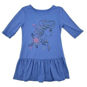 Disney Frozen Elsa Dress Girls 4 5‎ Blue Long Sleeve Graphic Skater